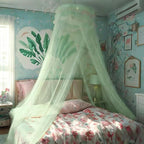 Eimilaly Lace Bed Canopy Mosquito Netting, Princess Bed Canopy for Girls Room Decor, Green/Single Door