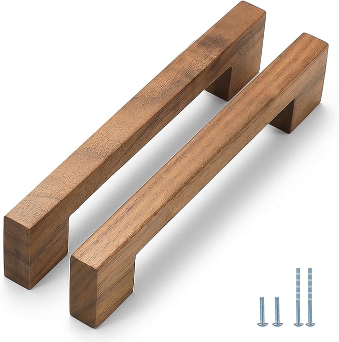 Walnut Square 7-1/2in 4 pcs Wooden Drawer Pulls Handle pulls for cabinets Kitchen Cabinet Drawer pulls Cabinet Door Pull