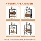SUPERJARE Nightstand Set of 2, Bed Side Tables with Charging Station, Adjustable Fabric Drawer, Night Stand for Bedroom, 3-Tier Storage End Tables, for Living Room, Rustic Brown