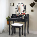 CHARMAID Girls Makeup Vanity Desk with Lights, Vanity Table with Lighted Mirror, 3 Lighting Modes, Adjustable Brightness, Modern Makeup Table with 3 Drawers and Stool for Small Space (Black)