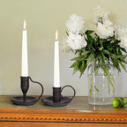 Matte Black Iron Candle Holder with Handle 2 Pcs Taper Candle Sticks Holder Decor Farmhouse Candlestick Holders for Home Wedding Party Dinning Table Centerpiece