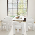 Modern Barrel Dining Chairs Set of 8, PU Leather Upholstered Accent Side Chair with Arms Comfy Makeup Vanity Chairs, Dining Living Room Kitchen Chairs, White