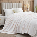 NEWCOSPLAY Super Soft Throw Blanket Ivory Premium Silky Flannel Fleece Leaves Pattern Lightweight Bed Blanket All Season Use (Ivory, Throw(50"x60"))