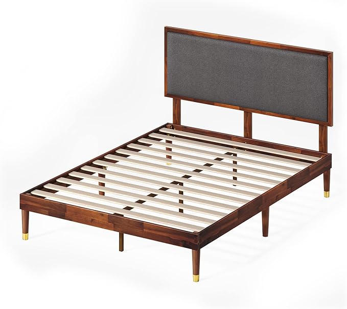 ZINUS Raymond Wood Platform Bed Frame with Adjustable Upholstered Headboard, Solid Wood Foundation, Wood Slat Support, No Box Spring Needed, Easy Assembly, King