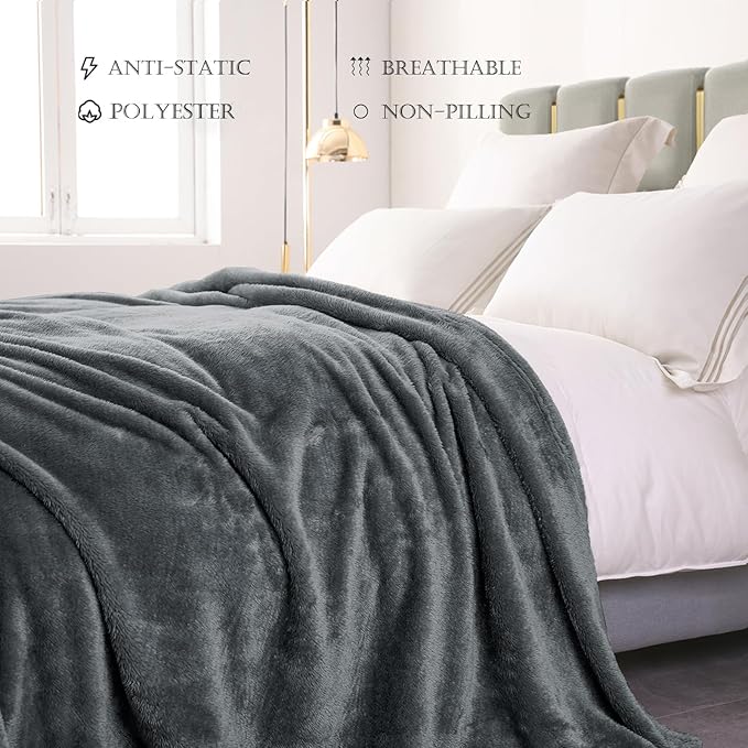 Exclusivo Mezcla Plush Fuzzy Fleece Bed Blanket Queen Size, Super Soft, Fluffy and Warm Blankets Suitable for All Seasons (Dark Grey, 90x90 Inches)