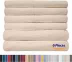 Sweet Home Collection 6 Piece 1500 Supreme Collection Brushed Microfiber Deep Pocket Sheet Set-2 Extra Pillow Cases, Great Value, Split King, Beige
