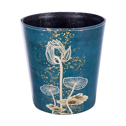 10L/2.64 Gallon Trash Can, Decorative Waste Basket, PU Leather Waste Paper Basket, Waterproof Garbage Can for Bathroom, Bedroom, Office, Kitchen and Living Room - Lotus