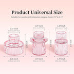 Taper Votive Candle Holder for Pillar Candles Tealight, Candlestick Holder for Wedding Christmas Tea Party, Boho Ribbed Vintage Crystal Glass Table Centerpiece Decor, Bulk Set of 6 (Pink)