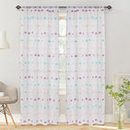 MYSKY HOME Pom Pom Curtains 84 Inch Length for Girls Bedroom 2 Panels Rainbow Curtains 84 Inch Long for Living Room Laundry Kids Nursery Rod Pocket Farmhouse Dining Room Window Drape 37" x 84"