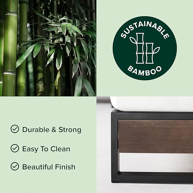 ZINUS GOOD DESIGN Award Winner Suzanne 14 Inch Bamboo and Metal Platforma Bed Frame, No Box Spring Needed, Wood Slat Support, Grey Wash, Full