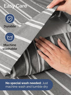 Extra Deep Twin XL Sheet Set - 4 Piece Breathable and Cooling Sheets - Hotel Luxury Bed Sheets Set - Easy Fit - Soft, Wrinkle Free and Comfy Sheets Set - Grey Striped Sheet Set with Extra Deep Pockets