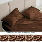 Love's cabin Satin Queen Sheets Set - 4 Piece Brown Silky Bed Sheets with Deep Pocket, Luxury Silk Feel Satin Queen Size Sheet Set (1 Flat Sheet,1 Fitted Sheet,2 Pillow Cases)