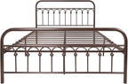 YALAXON Vintage Sturdy Queen Size Metal Bed Frame with Headboard and Footboard Basic Bed Frame No Box Spring Needed，Antique Brown.
