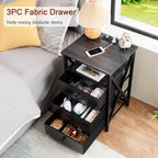 AMHANCIBLE LED Nightstand with Charging Station, Smart End Side Table with USB Port & Power Outlet, Bedside Table with Fabric Drawers for Bedroom, Living Room, Dark Grey, HET053LDG-1