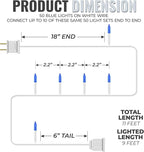 612 Vermont 50 Blue Christmas Lights on a White Wire String, UL Approved, Indoor and Outdoor Use, 9 Foot of Lighted Length, 11 Foot of Total Length