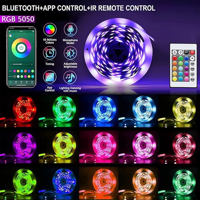 GUPUP WiFi Led Lights 50 ft, Smart App Controlled Led Strip Lights, Compatible with Alexa and Google Assistant Devices, Voice Control,Music Sync,Color Changing Tape Lighting
