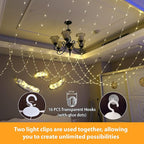 HXWEIYE 300LED Fairy Curtain Lights, 9.8x9.8Ft USB Plug-in 8 Modes Christmas String Hanging Lights with Remote for Bedroom Backdrop Wedding Party Indoor Wall Decor, Warm White, Tangle-Free