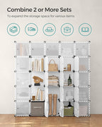 SONGMICS Cube Storage Organizer, Set of 16 Plastic Cubes, Closet Storage Shelves, DIY Plastic Closet Cabinet, Modular Bookcase, Shelving with Doors for Bedroom, Living Room, White ULPC44BSV1