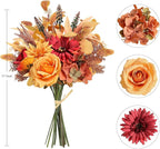 2 Pcs Artificial Fall Flowers Bouquet for Decoration, Fall Fake Silk Flower Arrangement Faux Autumn Flowers Fall Decorations for Home Indoor Office Wedding Bride Bouquets Table Centerpieces Fall Decor