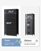 Crestlive Products Dresser for Bedroom with 6 Drawers, Tall Chest of Drawers, Black Dressers Bedroom Furniture, Storage Organizer Unit with Bins for Closet, Hallway, Living Room, Entryway