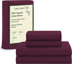 LANE LINEN 100% Organic Cotton Sheets Queen Size, Classic Percale Weave Fully Elasticized Breathable Queen Cotton Sheet Set, Machine Washable Soft & Comfy Queen Sheet Set - Windsor Wine