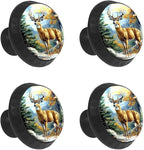 4 Pack Drawer Knobs Pulls Fall Forest Deer Crystal Glass Round Knobs Pulls Handles for Cabinets Dressers Kitchen Bathroom - Cupboards Wardrobes Hardware Furniture Knobs