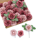 Ling's moment Artificial Flowers 50Pcs Torrid Blush Roses Decor w/Stems,3" Real Touch DIY Foam Floral for Wedding Bouquet/Centerpieces, Outdoors Party Backdrop, Room/Table, and Garden/Pot Decorations