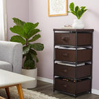 Juvale 4-Tier Closet Organizers & Storage Dresser - 16.5 in L x 13 in W x 33 in H, Dark Brown, Modern - Fabric Drawers for Bedroom Storage & Closet - Metal Frame Clothes Dresser for Narrow Spaces