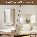 BEAUTYPEAK Gold Rectangular Bathroom Mirror - 30" x 48" Wall Mounted Aluminum Alloy Frame Mirror with Rounded Corners for Bedroom Living Room, Horizontal or Vertical
