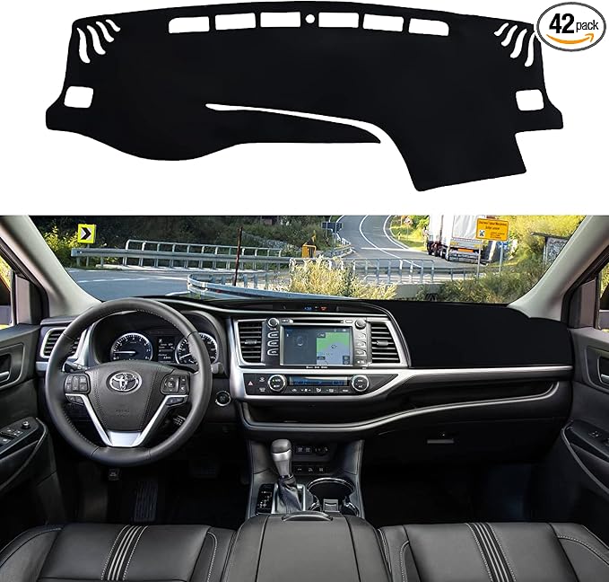 Dashboard Cover Mat Custom Fit for Toyota Highlander Accessories 2014-2019 Dash Cover Nonslip Dash Mat Protector Sunshade No Glare Black