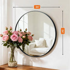 Sweetcrispy Round Bathroom Mirror 24 Inch Black Metal Framed Wall Mounted Circle Vanity Mirror for Bathroom, Bedroom, Living Room, Entryway, Anti-Rust, Modern Decorative, Hanging or Leaning