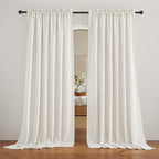 RYB HOME Long Sheer Curtains 108 inches Linen Textured Semi Sheer Curtains Privacy Light Airy Window Dressing for Living Room Bedroom Nursery Canopy Bed, Linen, W 70 x L 108, 2 Panels