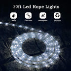 LED Rope Light, 20Ft LED Strip Lights Outdoor Waterproof Decorative Lighting for Indoor/Outdoor Decorations, Deck, Patio, Party and Bedroom Decorations (Cold White)