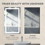 USHOWER LED Bathroom Mirror 24x32 Inch with Lights - Frameless Tempered Glass LED Backlit Lighted Mirror for Bathroom Vanity with Anti-Fog, 3 Colors Dimmable, Memory Function, Wall-Mounted