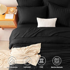 CozyLux Oversized Queen Comforter Set Black Seersucker 7 Pieces 98x98 Bed in a Bag Comforter Set with Sheets, Luxury Soft Bedding Sets with Down Alternative Comforter, Sheets, Pillowcases & Shams