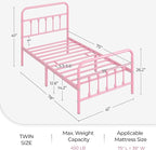Yaheetech Classic Metal Platform Bed Frame Mattress Foundation with Victorian Style Iron-Art Headboard/Footboard/Under Bed Storage/No Box Spring Needed/Twin Size Pink