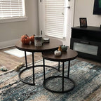 aboxoo Coffee Table Nesting Side Round Set of 2 End Table Top Sturdy Metal Frame Desk Centerpiece Living Room Bedroom Apartment Modern Industrial Simple Nightstand