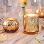 10 Pcs Assorted Gold Votive Candle Holders, Larger Size Mercury Glass Votives with Round Candle Holder for Wedding Decorations, Gold Tealight Candle Holder for Party Table Centerpieces