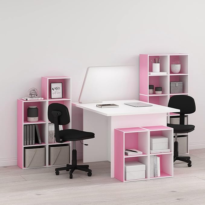 Furinno PASIR Book Shelf, 5-Tier Modern Bookshelf, Open Shelves Bookcase 9" x 12" x 52", for Living Room, Bedroom, Home Office, Pink/White