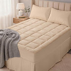 OLANLY King Quilted Fitted Mattress Pad – Soft Pillow Top Mattress Topper, Down Alternative Fill, Cooling Comfort Breathable Mattress Cover, Machine Washable Deep Pocket Mattress Protector, Beige