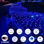 Net Mesh String Lights Waterproof, 200 Light Bubbles, 8 Lighting Modes, for Indoor Outdoor, Curtain, Christmas Tree, Bush, Party, Wedding, Fairy, Wall Decoration (9.8 ft x 6.6 ft, Blue)