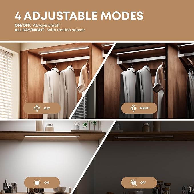 Under Cabinet Kitchen Lights, Motion Sensor Dimmable 21cm 1500mAh 6500K LED Under Counter Rechargeable Wardrobe Indoor Night Lights for Kitchen Shelf Stairs Closet 2 Pack