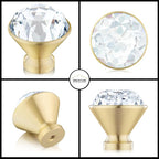 QOGRISUN 10-Pack Brass Crystal Cabinet Knobs,Glass Crystal Gold Drawer Knobs,1-1/4-Inch Diamond, Decorative Dresser Pulls, Modern Cabinet Hardware