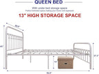 TUSEER Metal Bed Frame Queen Size with Vintage Headboard and Footboard Platform Base Wrought Iron Bed Frame (Queen,White)