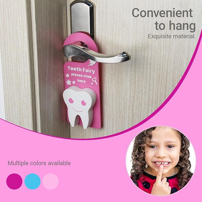 Tooth Fairy Tooth Holder Box Tooth Fairy Door Hanger with Money Box Keepsake Tooth Fairy Box Encourage Gifts for Lost Teeth Boy Girl Milk Teeth (Pink)