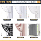 Treatmentex Sheer Blue Curtains for Bedroom Window 95 inches Long Linen Textured Pom-Pom Voile Drapers for Kids Bed Canopy Navy Rod Pocket 2Pack