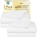 California Design Den 2-Pack Twin XL Sheet Sets 100% Cotton Sateen - 400 Thread Count - Extra Soft, Breathable & Cooling Sheets, Wrinkle Resistant, 2 Sets of Deep Pocket Bed Sheets - Antique White