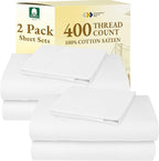California Design Den 2-Pack Twin XL Sheet Sets 100% Cotton Sateen - 400 Thread Count - Extra Soft, Breathable & Cooling Sheets, Wrinkle Resistant, 2 Sets of Deep Pocket Bed Sheets - Antique White