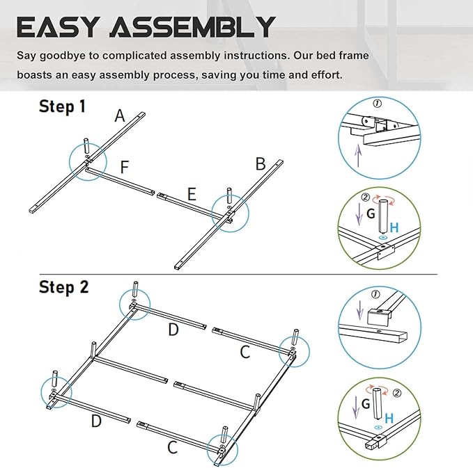 King Size Bed Frame, 7 Inch Metal Basics Bed Frame,Low Profile Base for Box Spring, 9-Leg Support, Noise-Free, Easy Assembly, Black