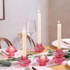 Pink Candlestick Holders Set of 10, Pink Glass Candle Holders for Pillar Candles, Taper Candle and Tealight Candles, Taper Candle Holders for Wedding, Table Centerpiece
